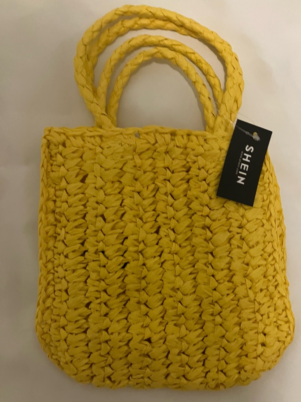 SHEIN Yellow Braided Woven Tote Bag